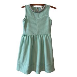 Monteau mint green rhinestone and pearl neckline mini dress L